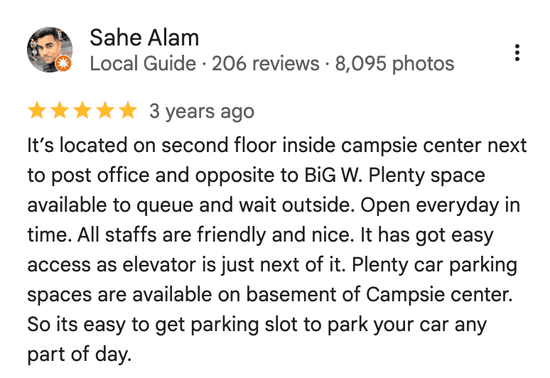 Patient review from Sahe Alam - 5 stars