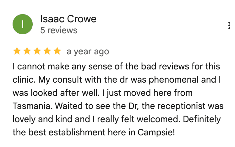 Patient review from Isaac Crowe - 5 stars